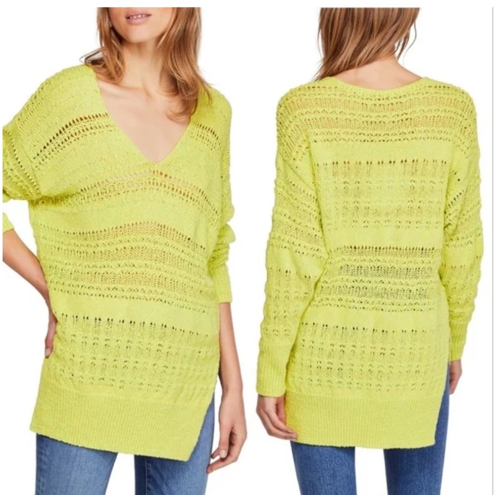 Free People Lime V-Neck Sweater Tunic